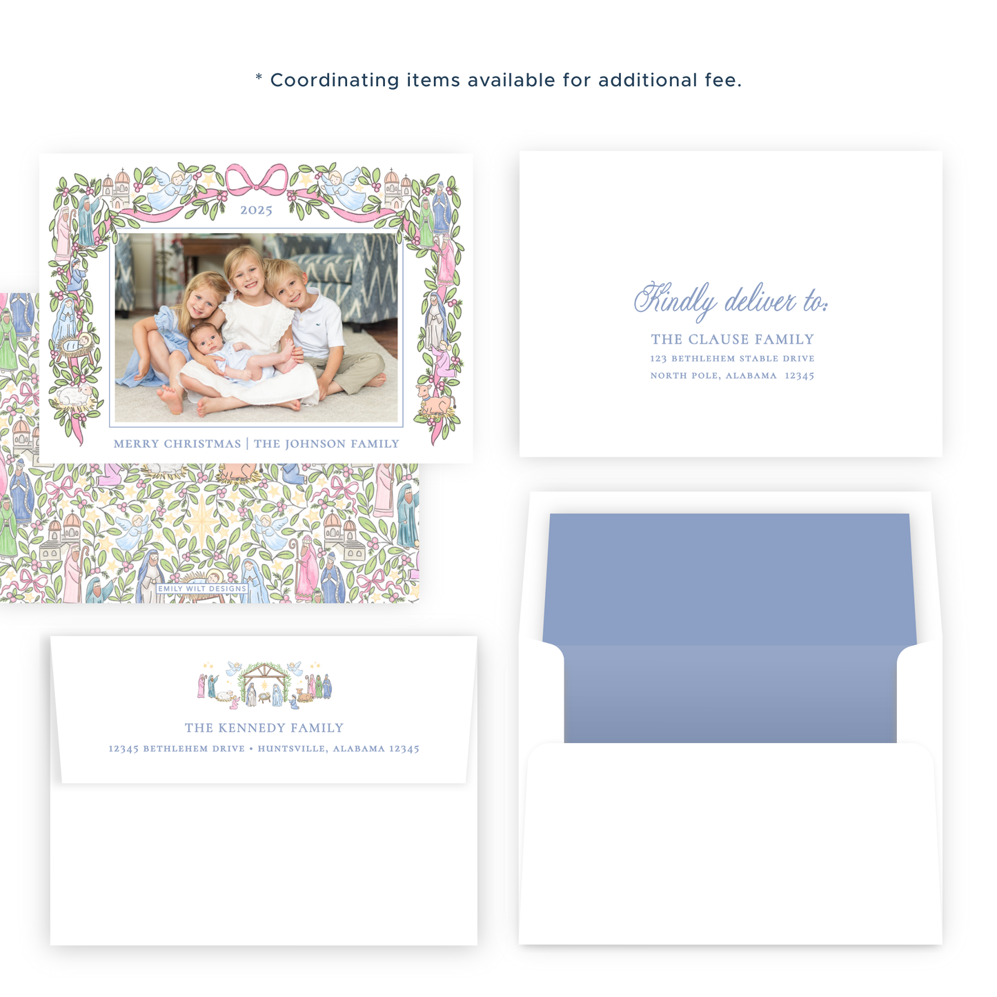 Christmas Photo Card - Festive Nativity Garland (Pastel) - Landscape