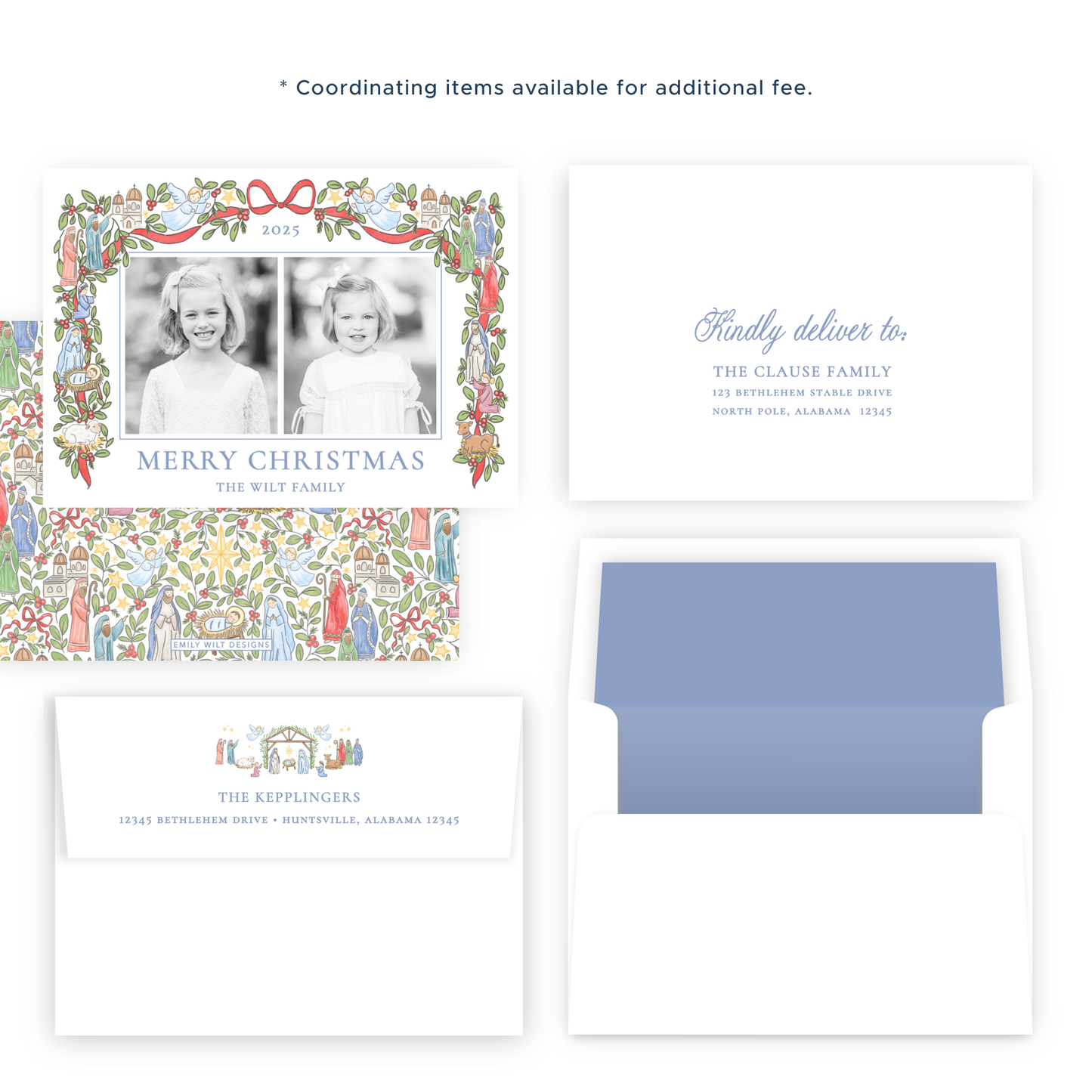 Christmas Photo Card - Festive Nativity Garland, 2 Photos - Landscape