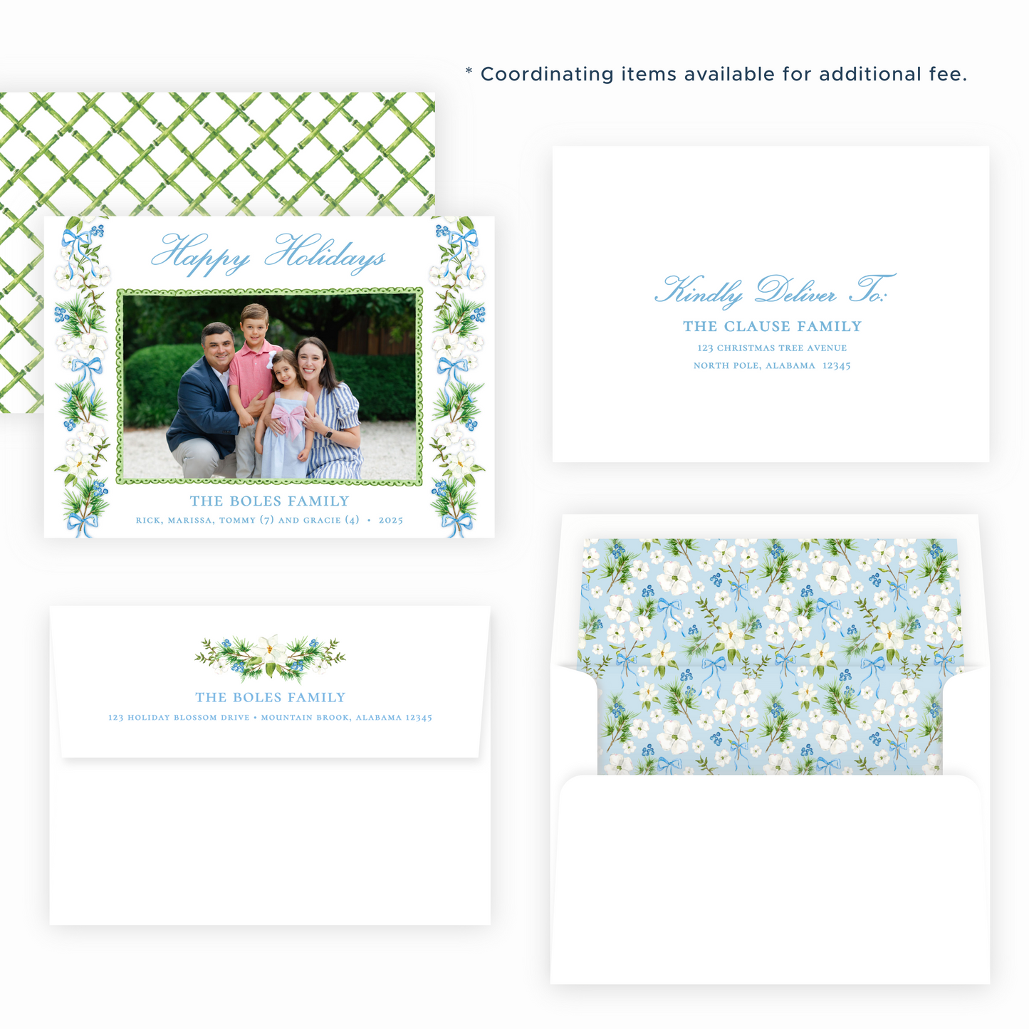 Christmas Photo Card - Holiday Blossoms, Light Blue - Landscape