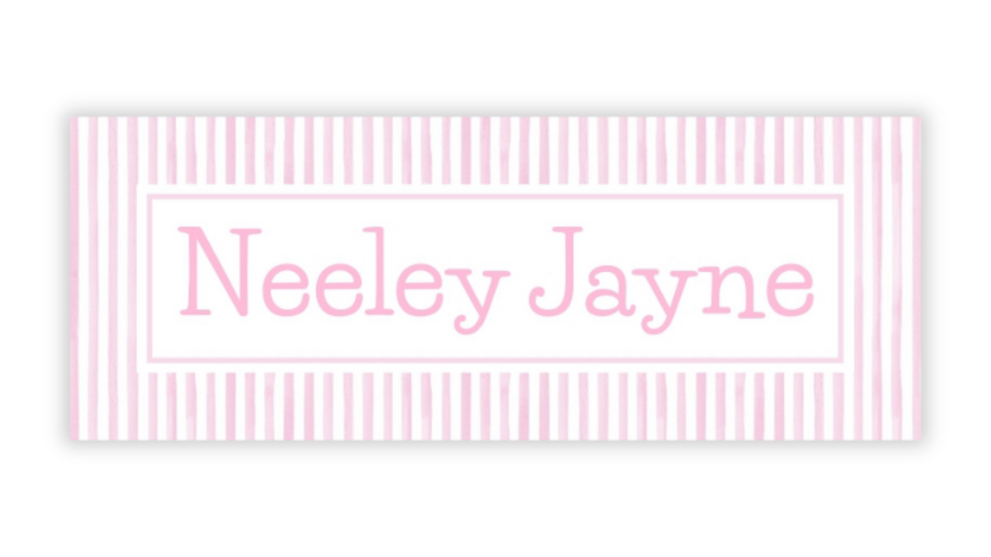 Personalized Water-Resistant Name Labels for School Supplies | 60 Pack (1x2.625") | Pink Seersucker