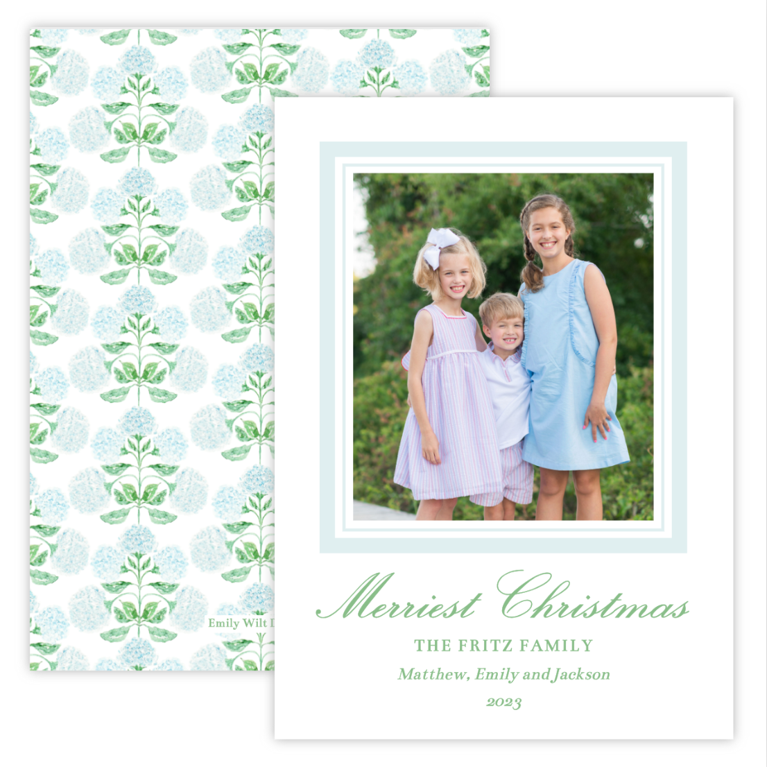 Christmas Photo Card - Hydrangea Pattern (Portrait)