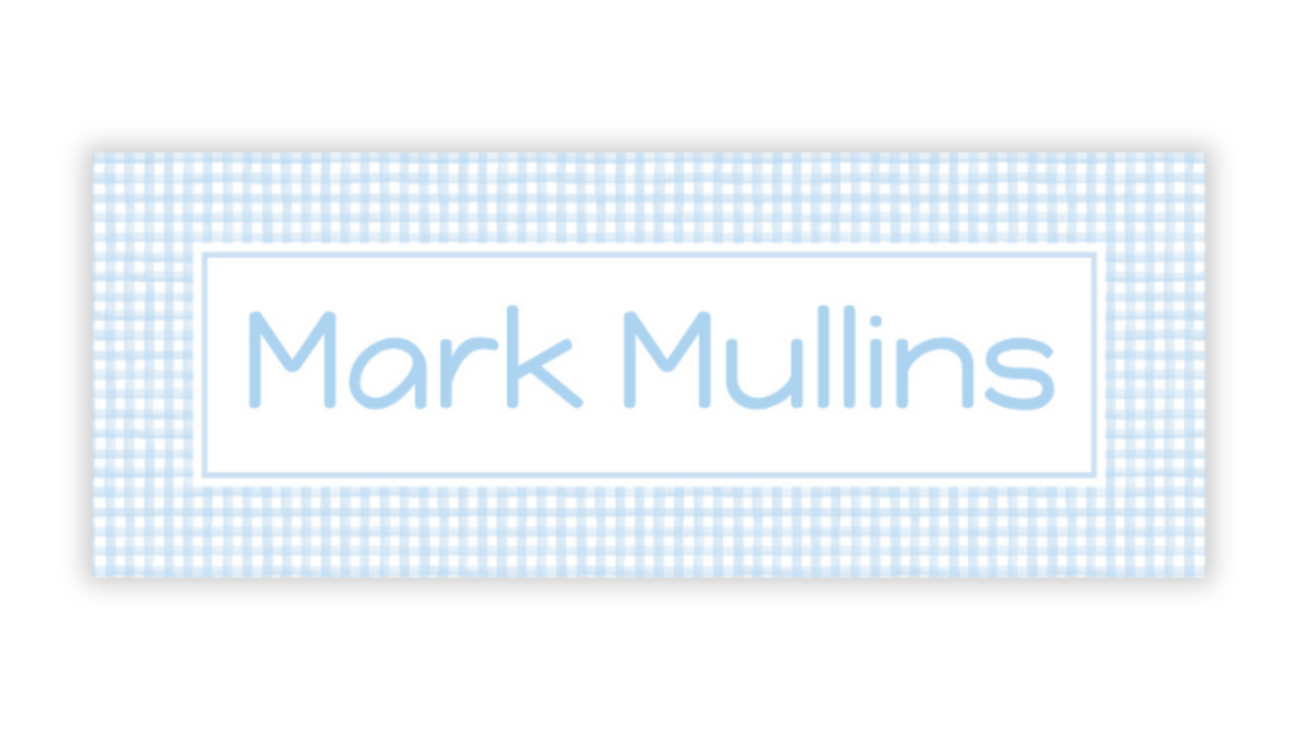 Personalized Water-Resistant Name Labels for School Supplies | 60 Pack (1x2.625") | Blue Gingham