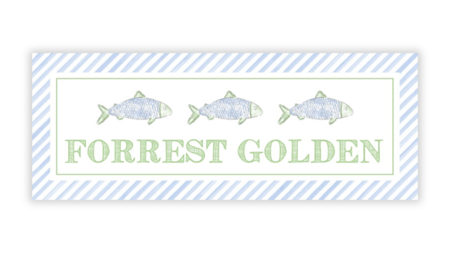 Personalized Water-Resistant Name Labels for School Supplies | 60 Pack (1x2.625") | Fish