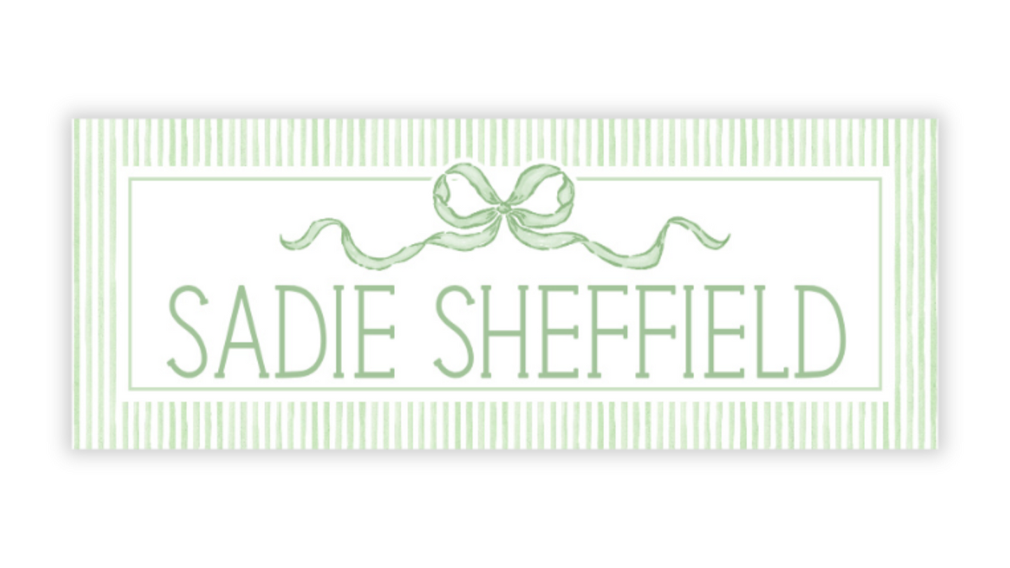 Personalized Water-Resistant Name Labels for School Supplies | 60 Pack (1x2.625") | Coquette Bow, Green