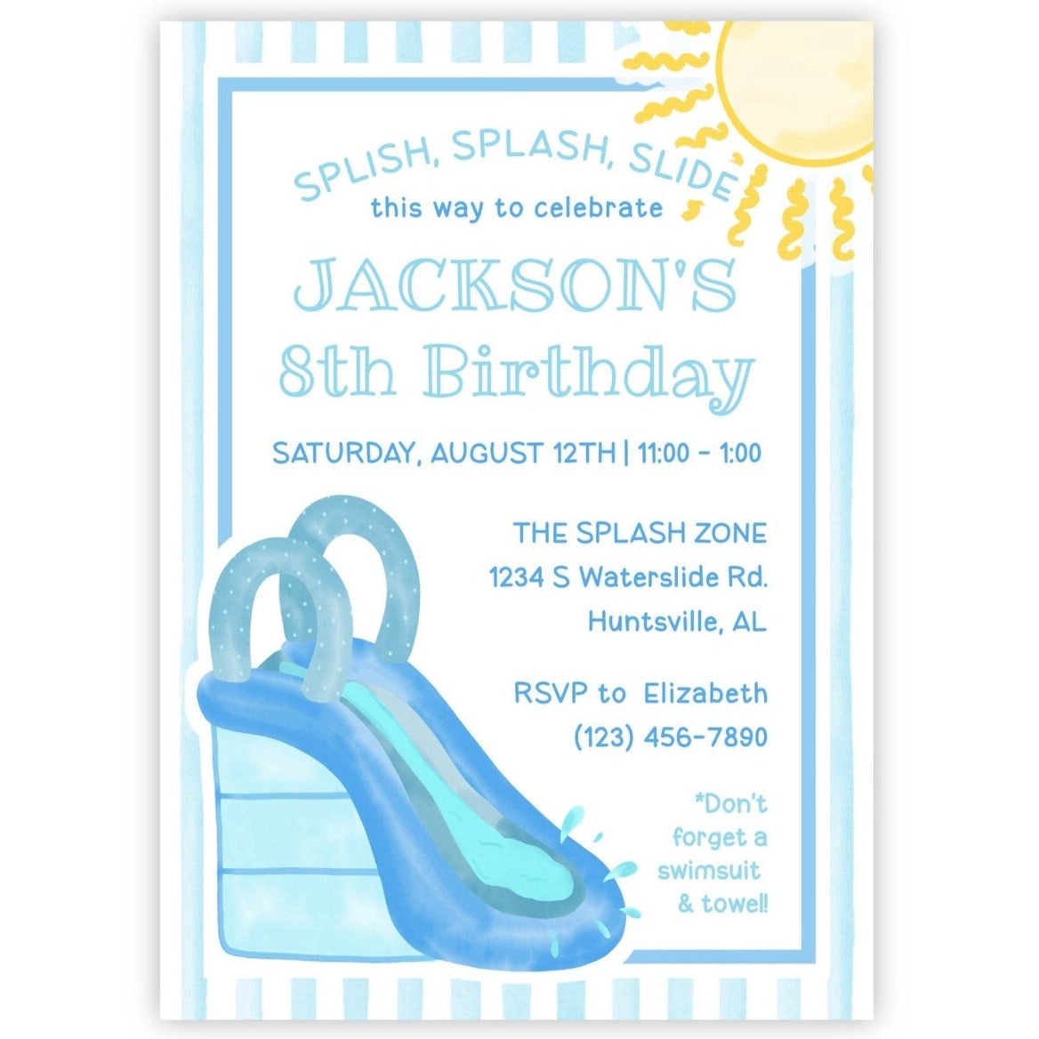 Watercolor Water Slide Birthday Invitation | Water Slide Party Invites – Emily Wilt Designs watercolor-water-slide-birthday-invitation-water-slide-party-invites-emily-wilt-designs