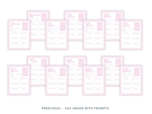 PRINTABLE School Memory Book Pages with Prompts (Pink)