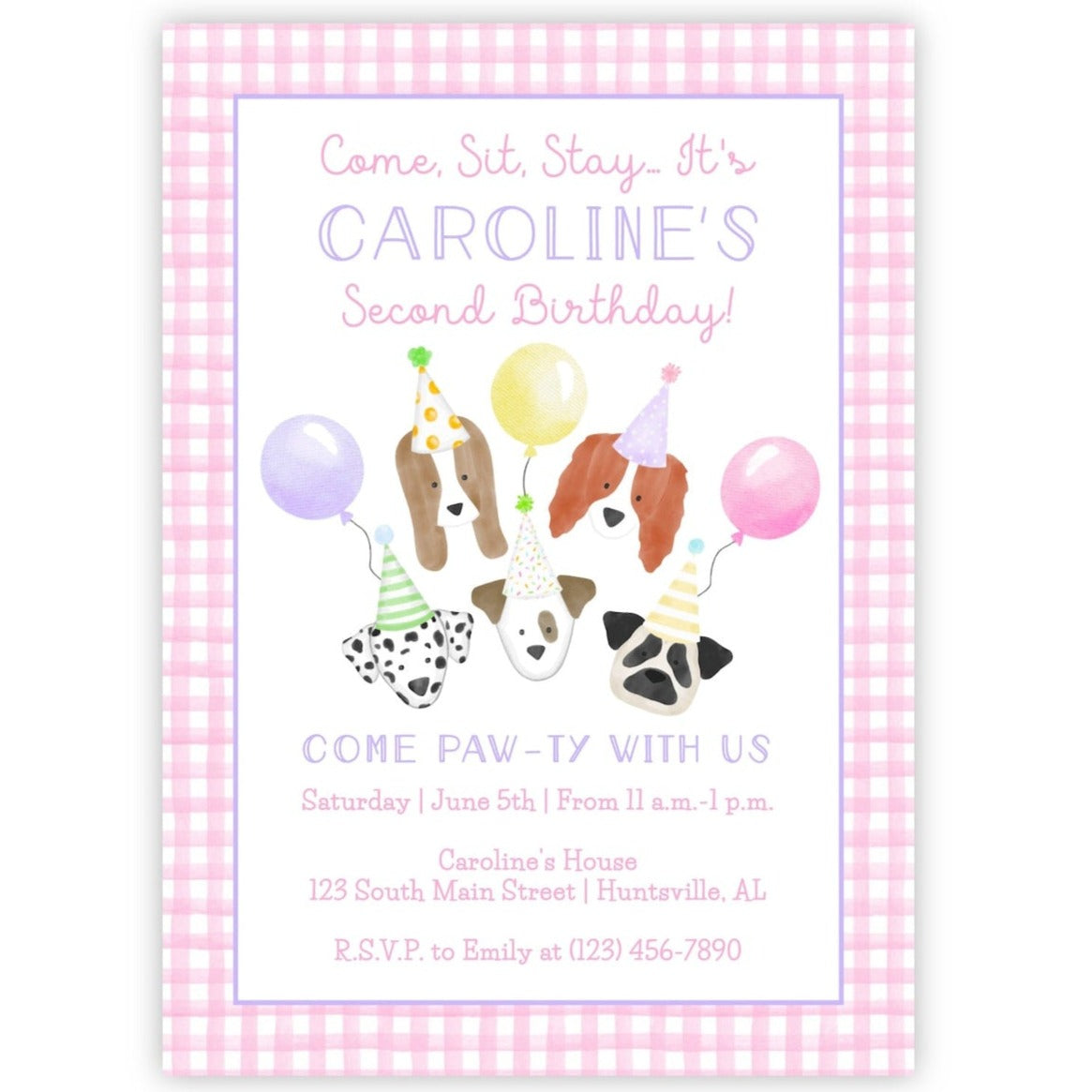 Puppy Birthday Party Invitations - Pink