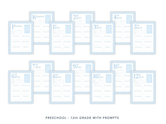 PRINTABLE School Memory Book Pages with Prompts (Blue)