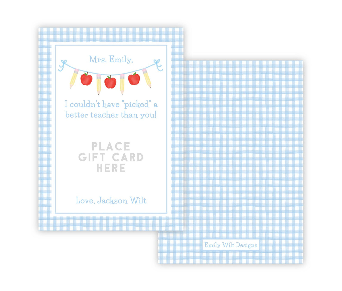 PRINTABLE Teacher Gift Card Holder - Gingham, Blue
