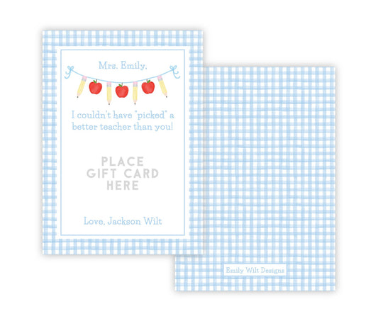 PRINTABLE Teacher Gift Card Holder - Gingham, Blue