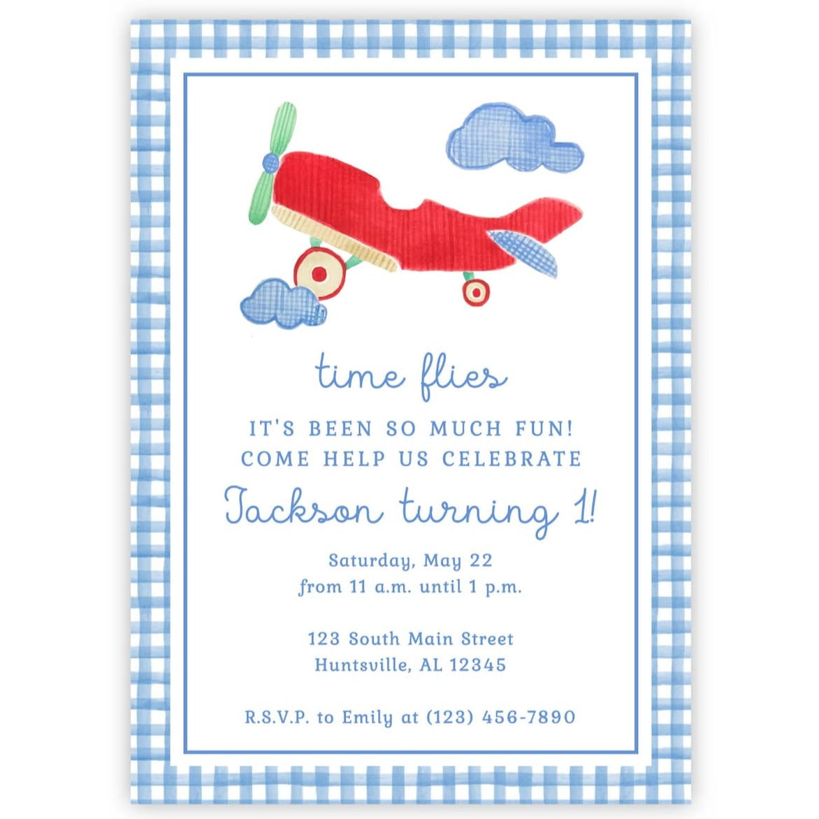 Airplane First Birthday Invitations - Time Flies