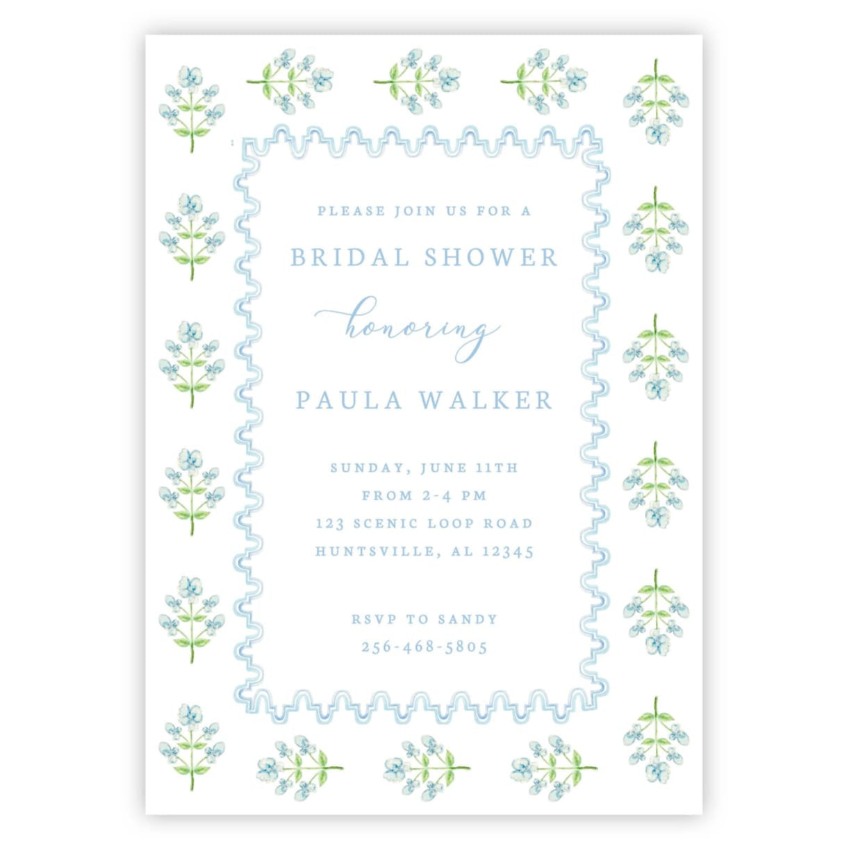 Coastal Elegance Bridal Shower Invitations (Blue)