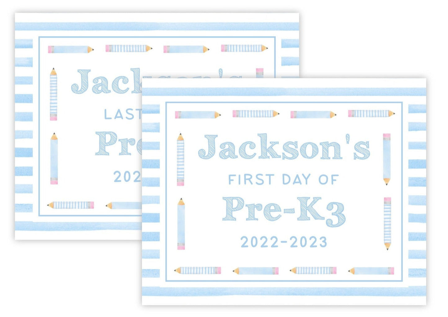 Personalized First & Last Day of School Sign | Double-Sided Photo Prop | Pencils (Blue)