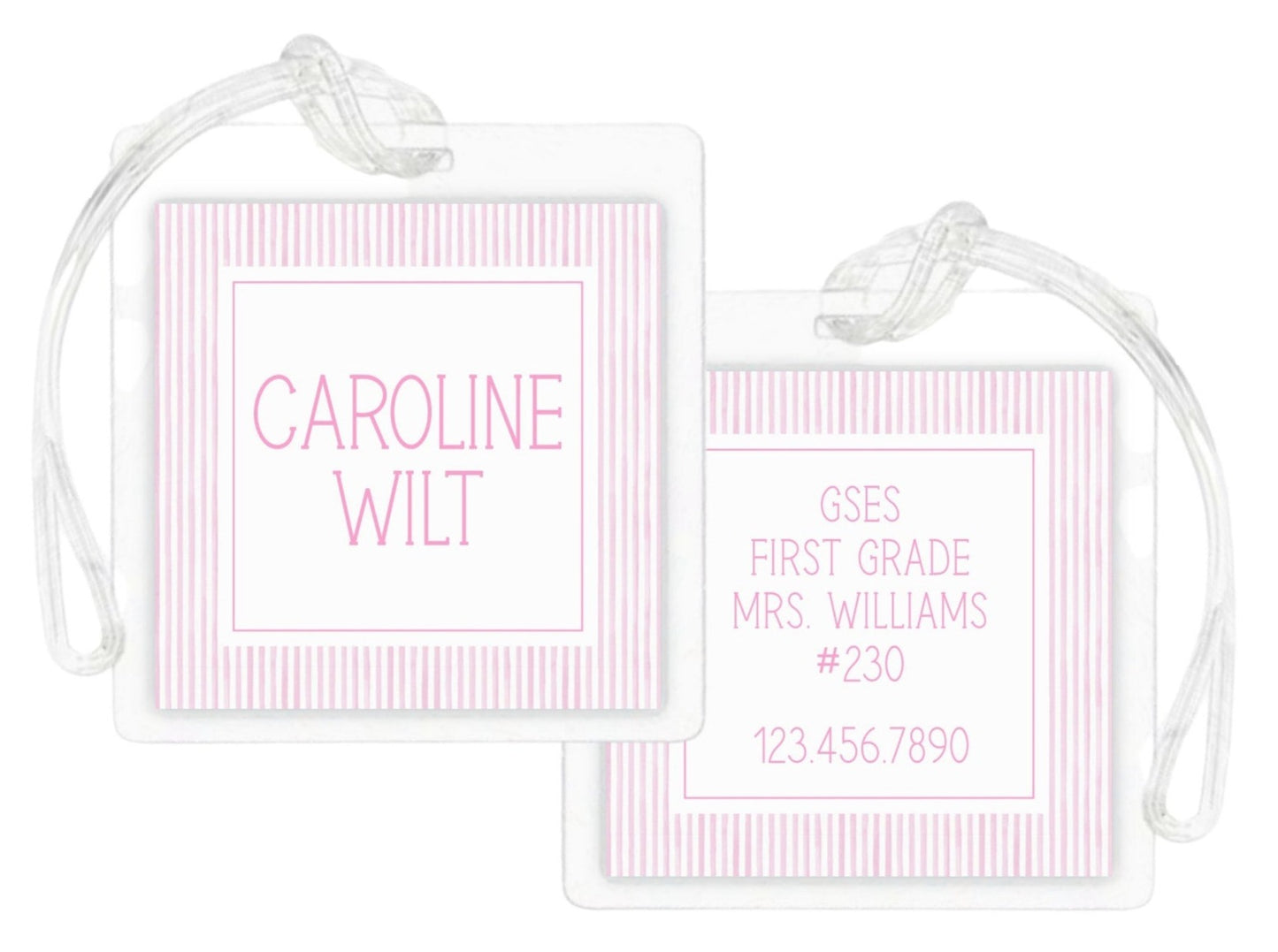 Laminated Bag Tag - Seersucker (Pink)