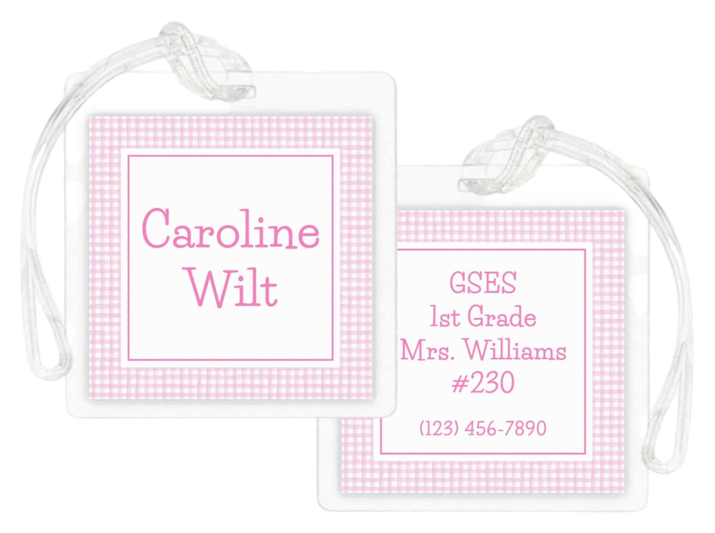 Laminated Bag Tag - Pink Gingham