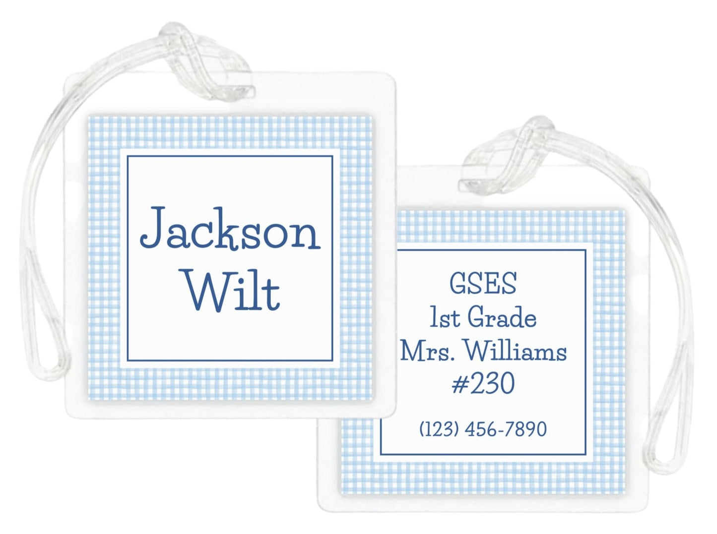 Laminated Bag Tag - Gingham (Blue)