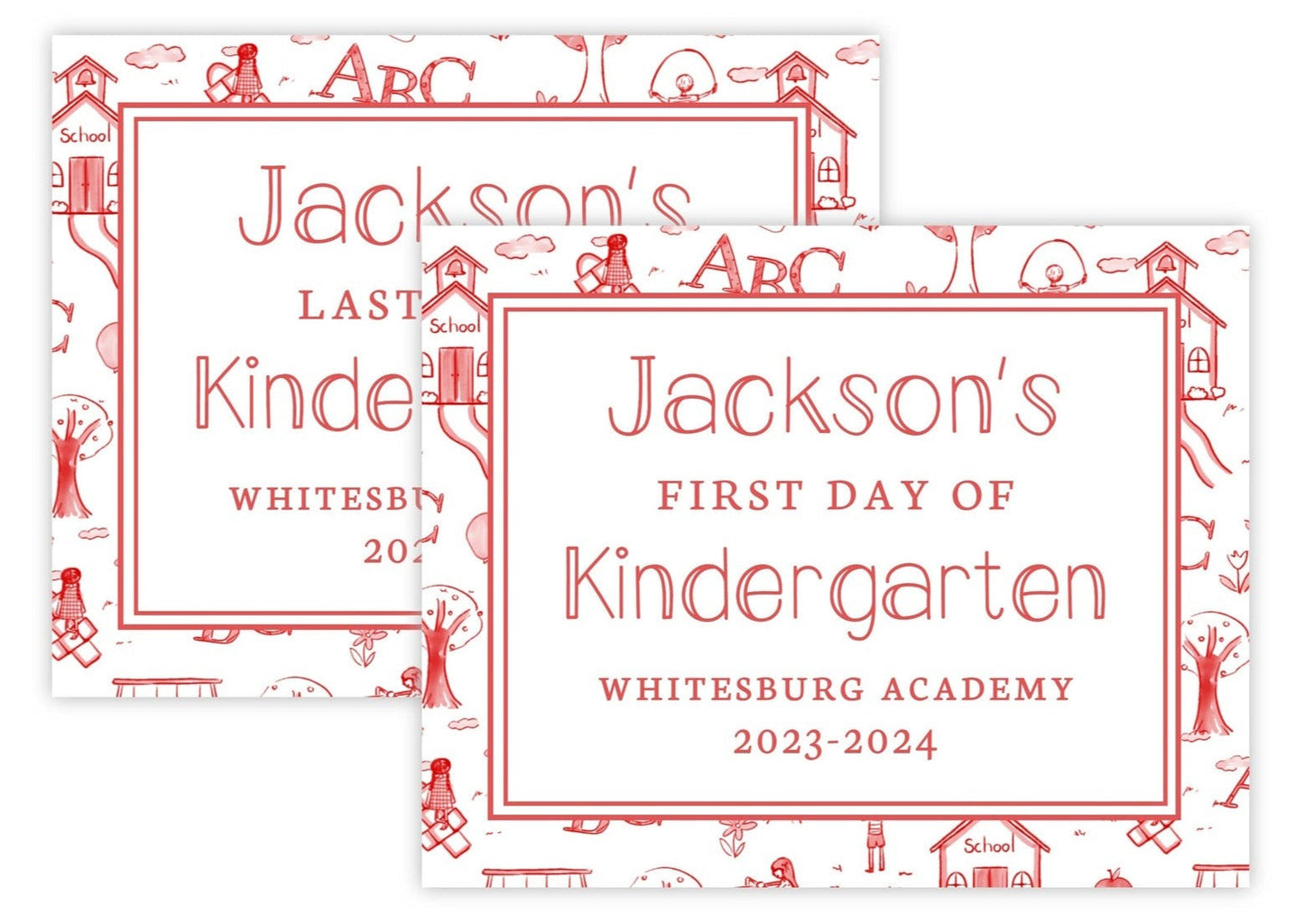 Personalized First & Last Day of School Sign | Double-Sided Photo Prop | School Toile (Red)