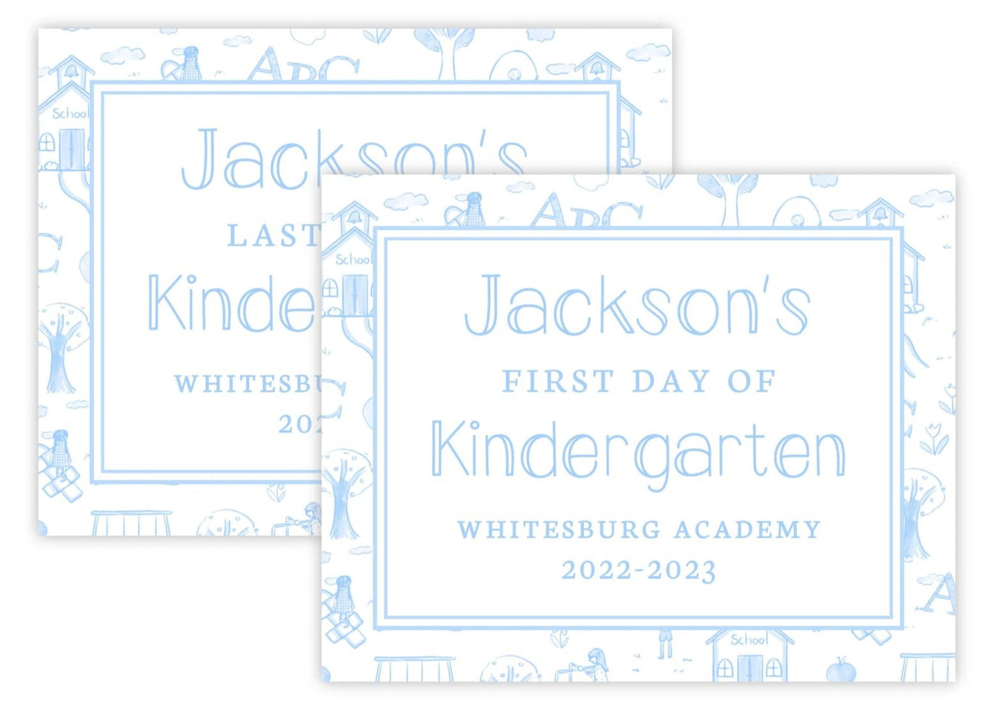 Personalized First & Last Day of School Sign | Double-Sided Photo Prop | School Toile (Blue)