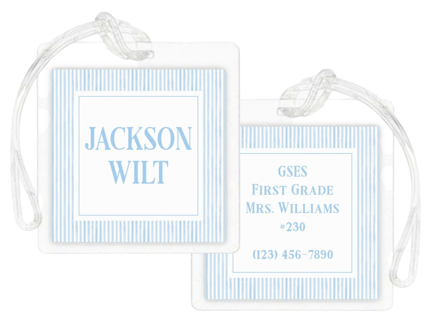 Laminated Bag Tag - Seersucker (Blue)