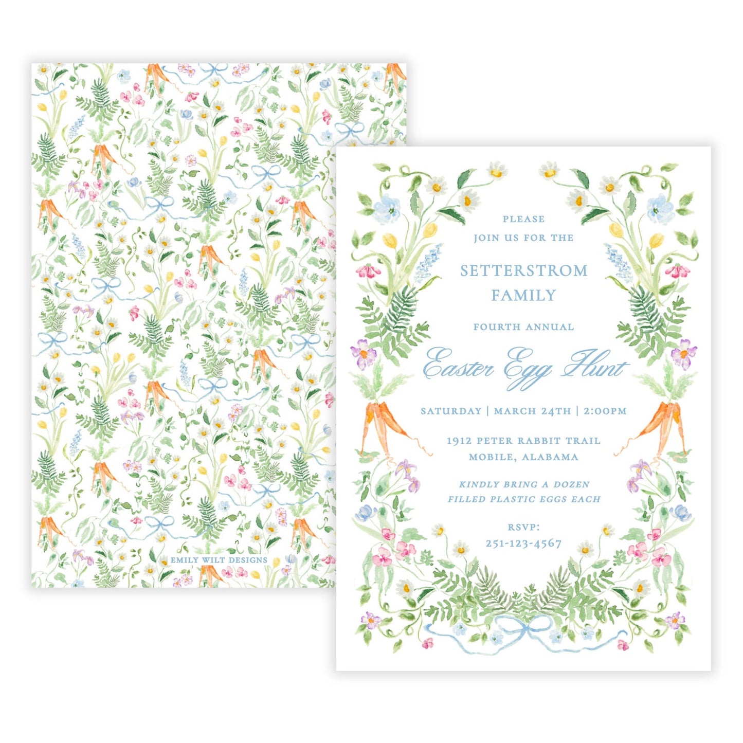 Spring Garden Easter Invitations (Blue)