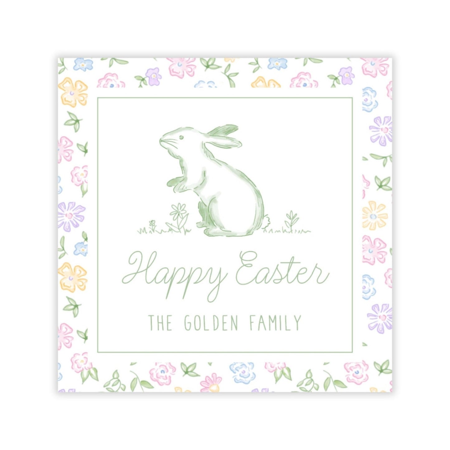Ditsy Floral Bunny Easter Gift Tags (Green)
