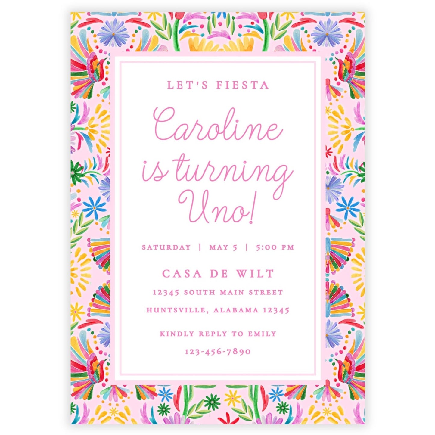 Fiesta Birthday Party Invitations - Pink