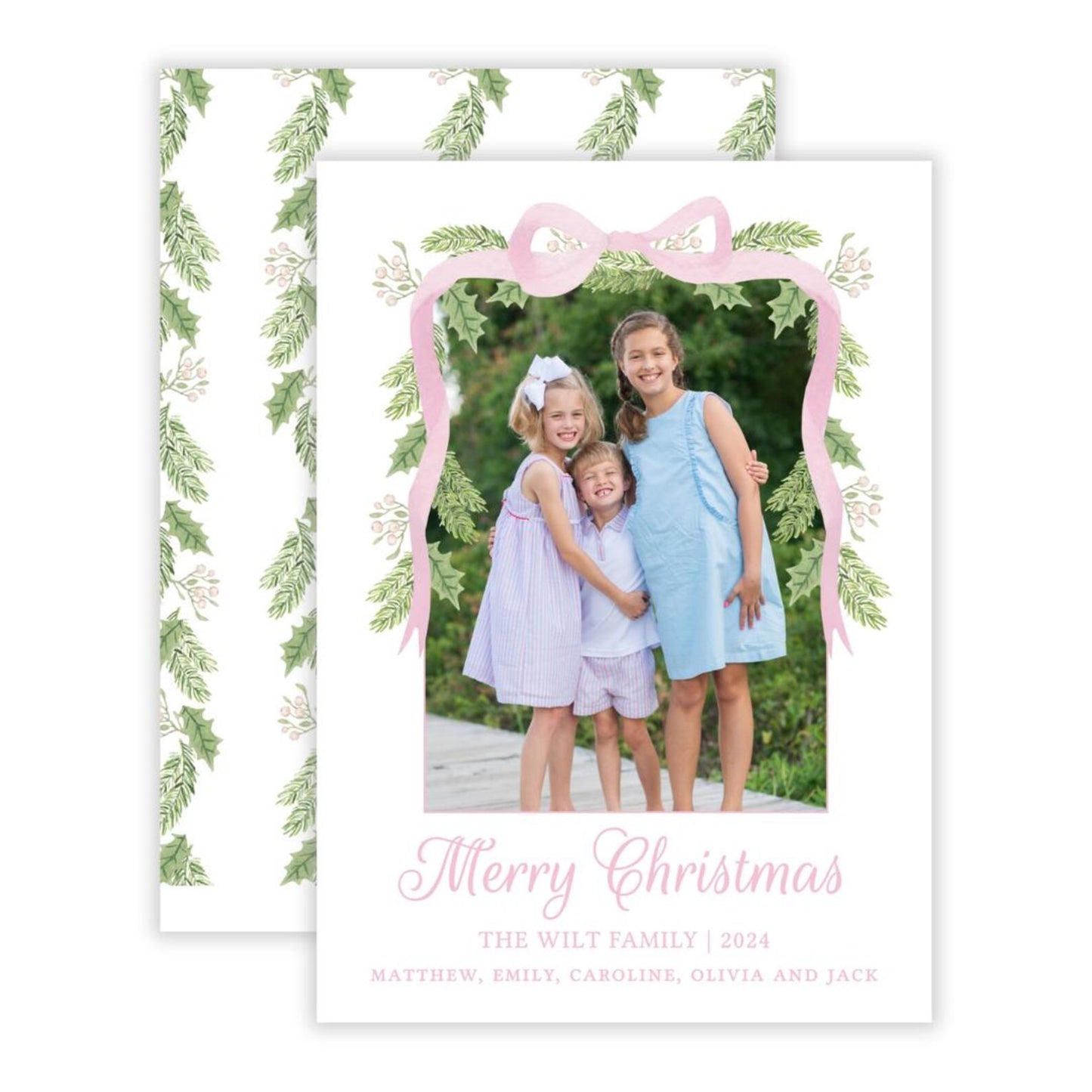 Christmas Photo Card - Haul Out the Holly, Pink (Portrait)