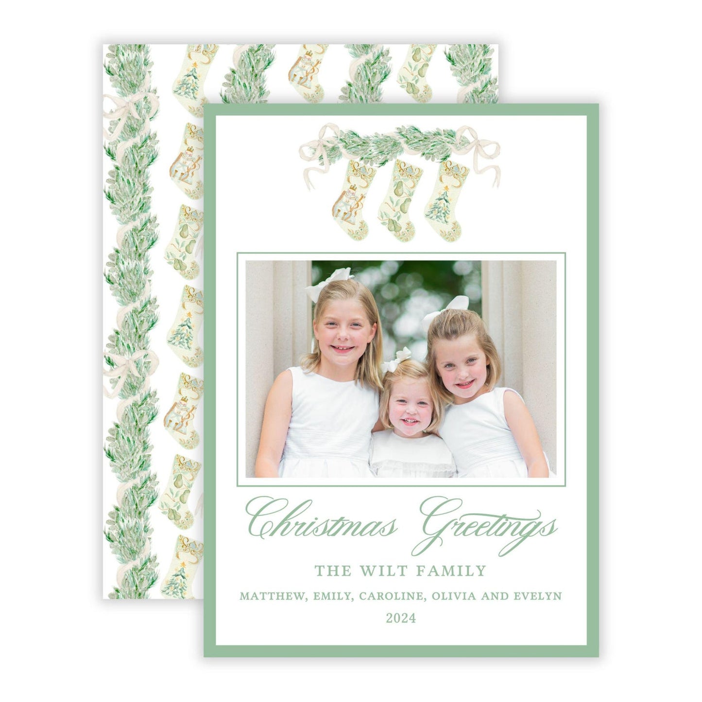 Christmas Photo Card - Mantel in Bedford, Stockings (Landscape Photo)