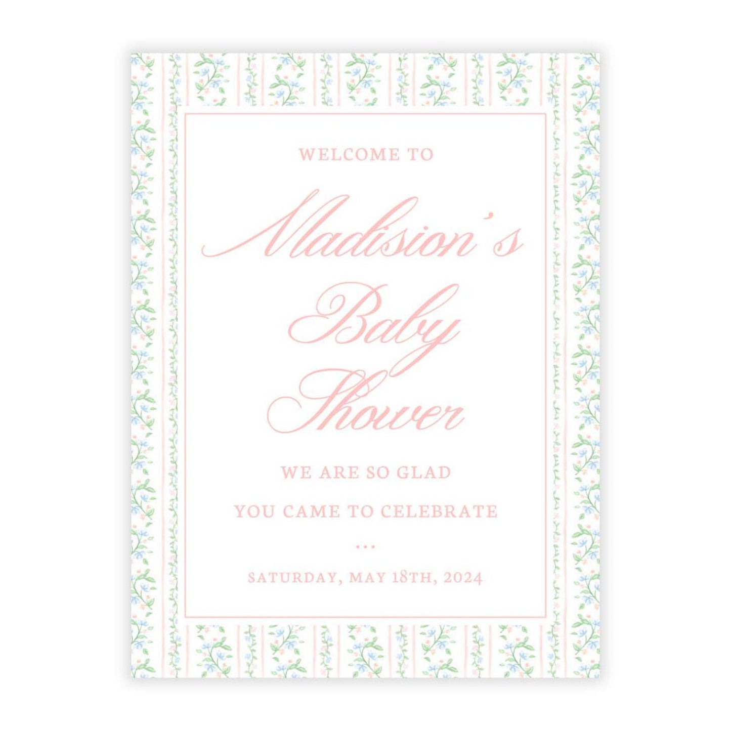 Peach Floral Toile Baby Shower Welcome Sign PDF File