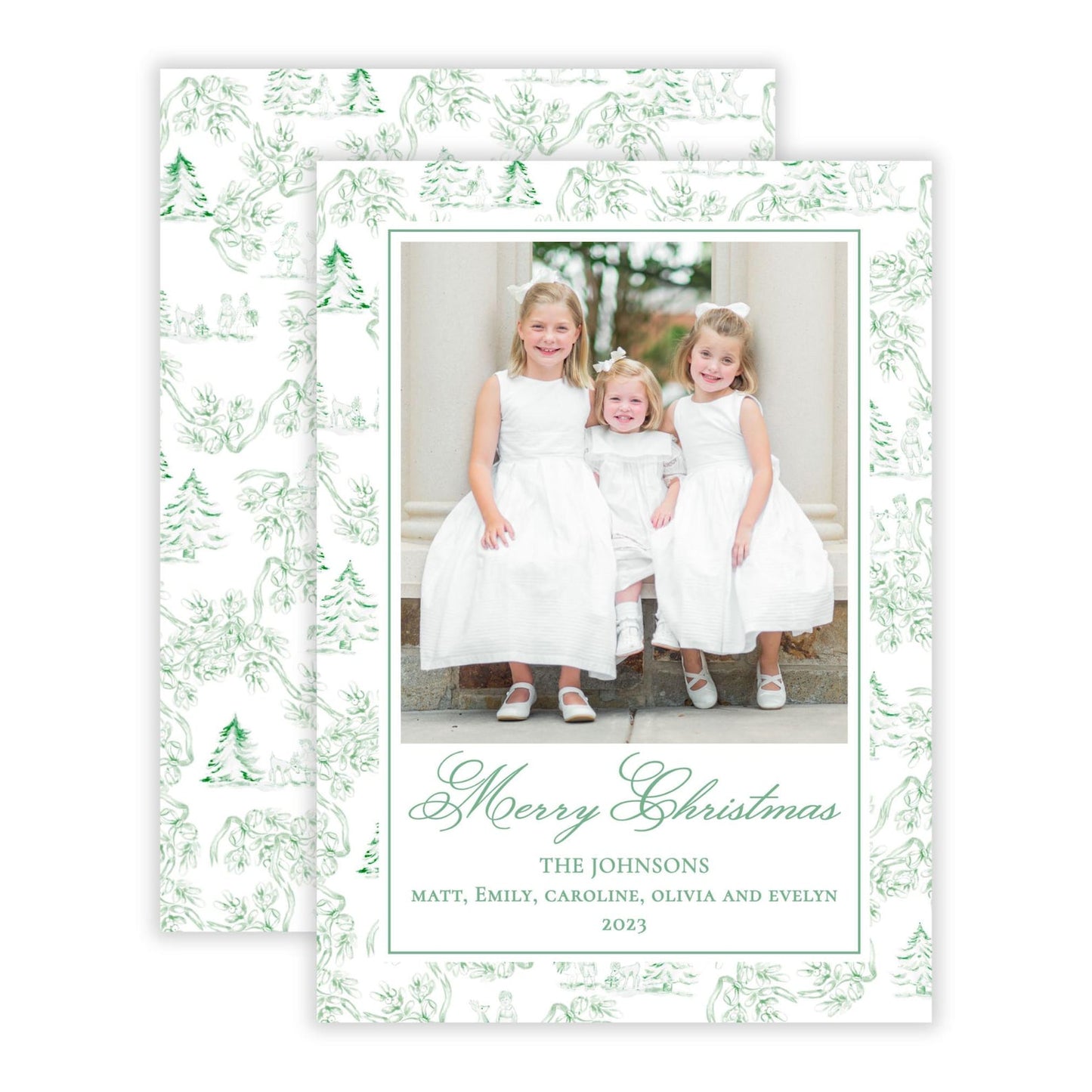 Christmas Photo Card - Holiday Toile, Green (Portrait)