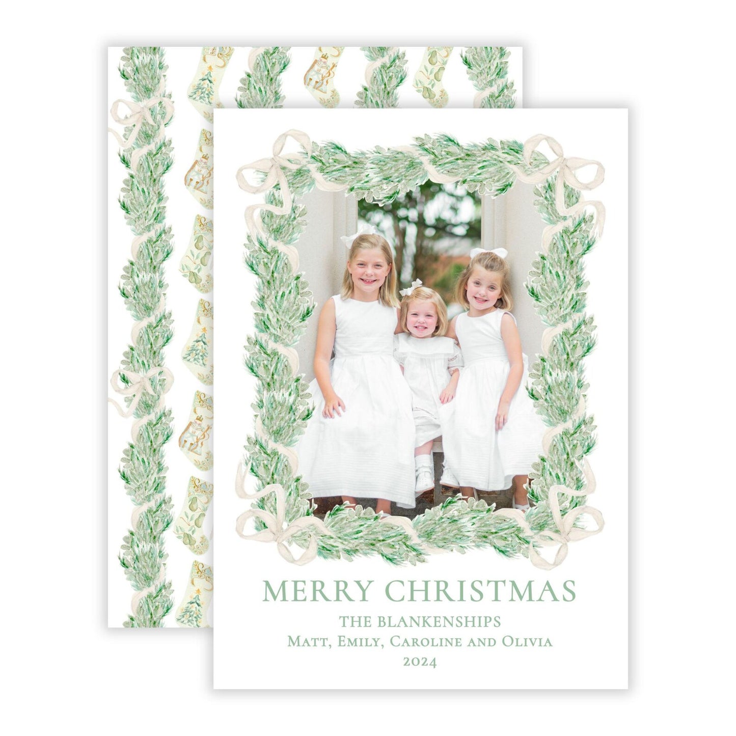 Christmas Photo Card - Mantel in Bedford, Garland (Portrait)