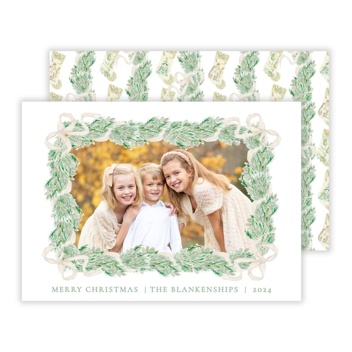 Christmas Photo Card - Mantel in Bedford, Garland (Landscape)