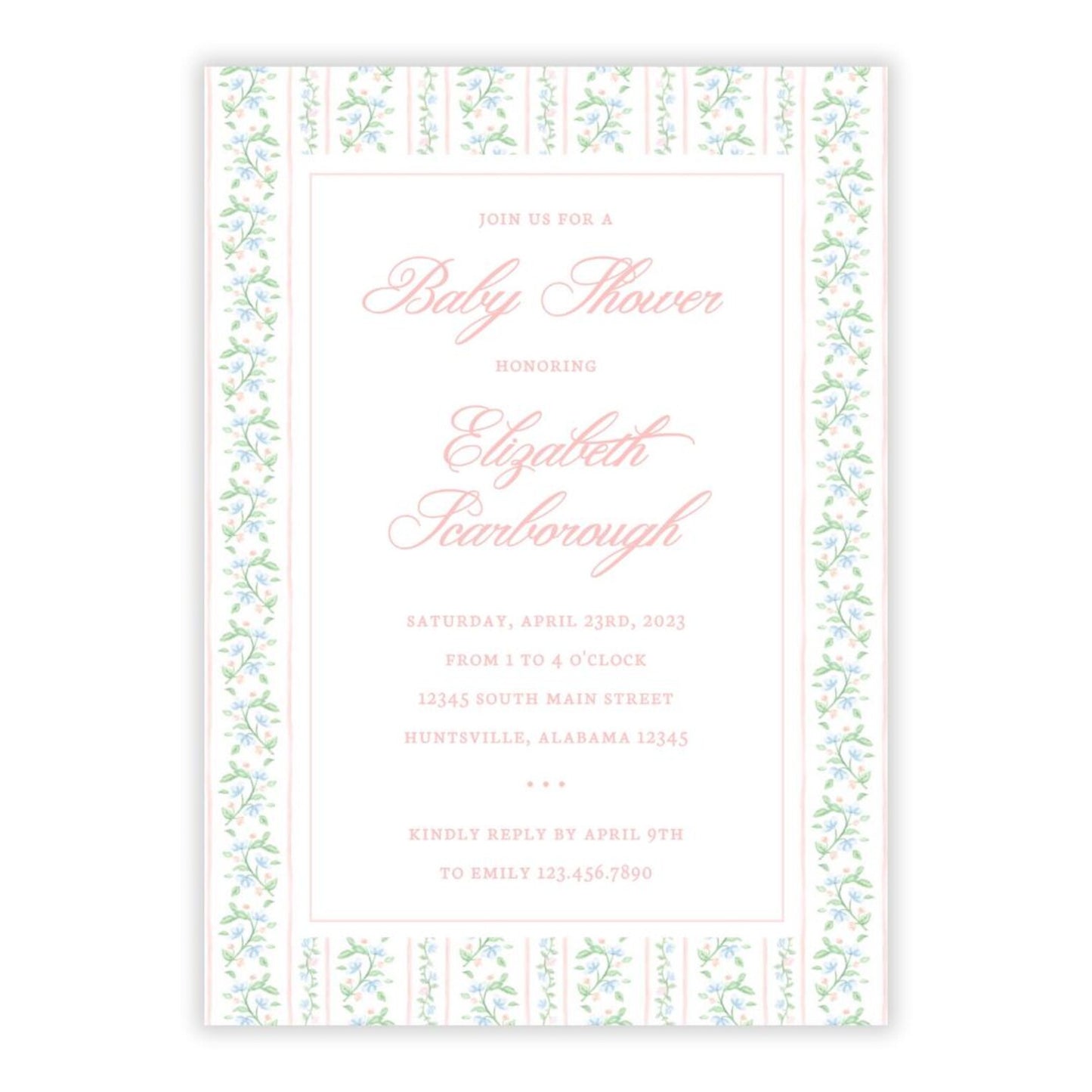 Peach Floral Toile Baby Shower Invitations