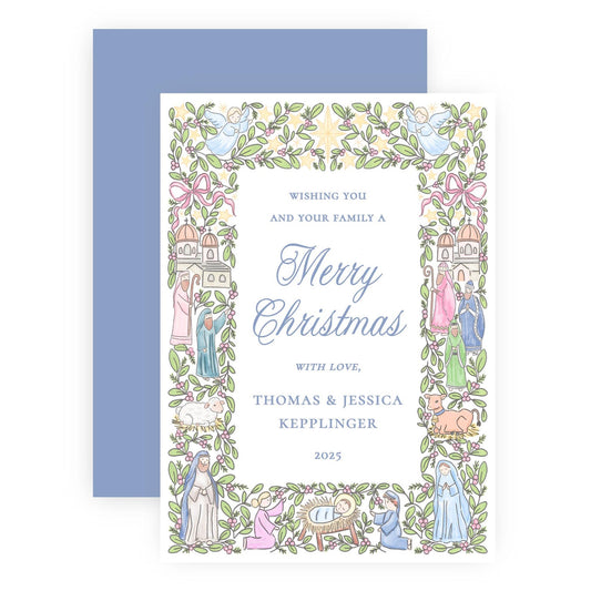 Non Photo Christmas Card - Festive Nativity Frame Pastel