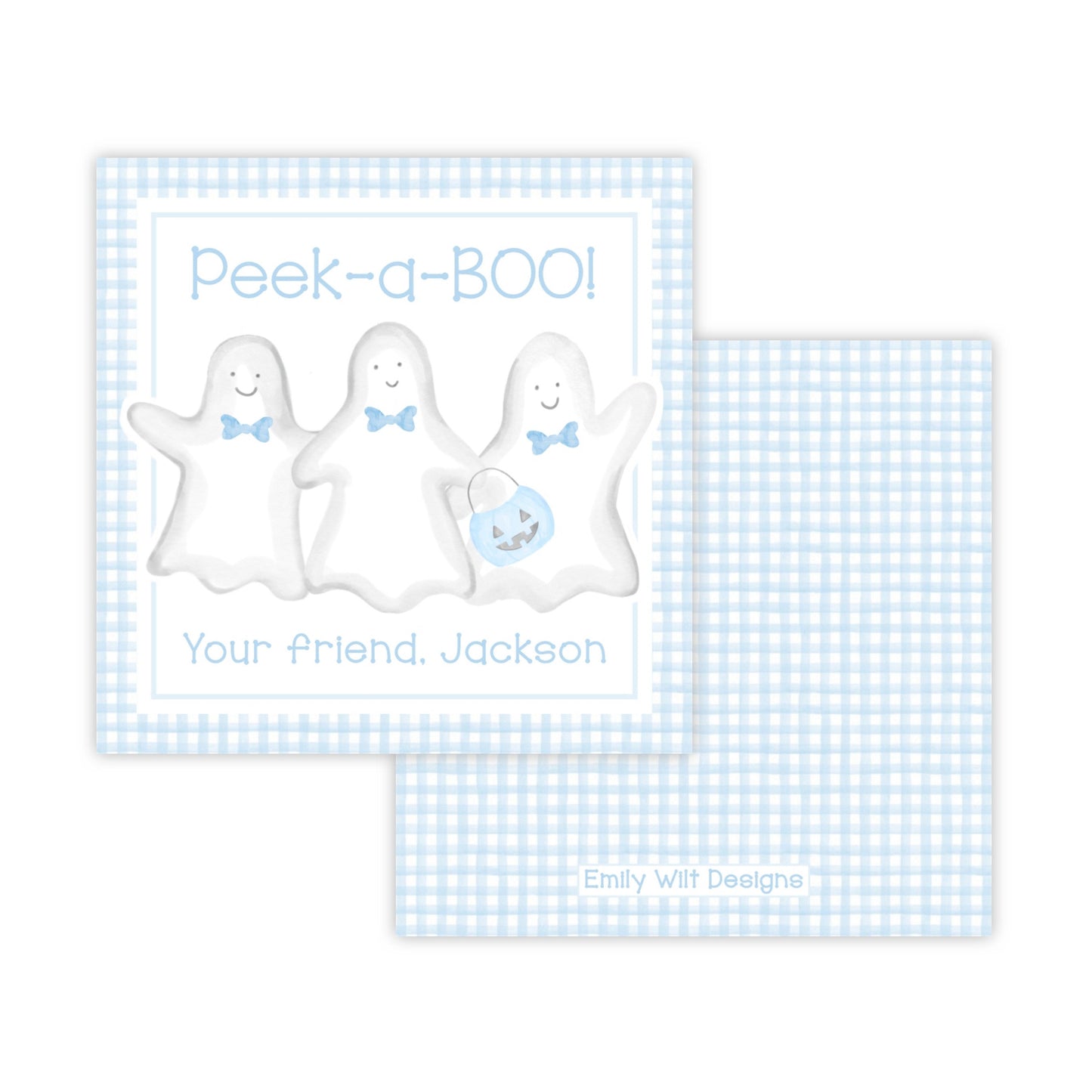 Kids Halloween Tags or Stickers - Peek-A-Boo Ghosts (Blue)