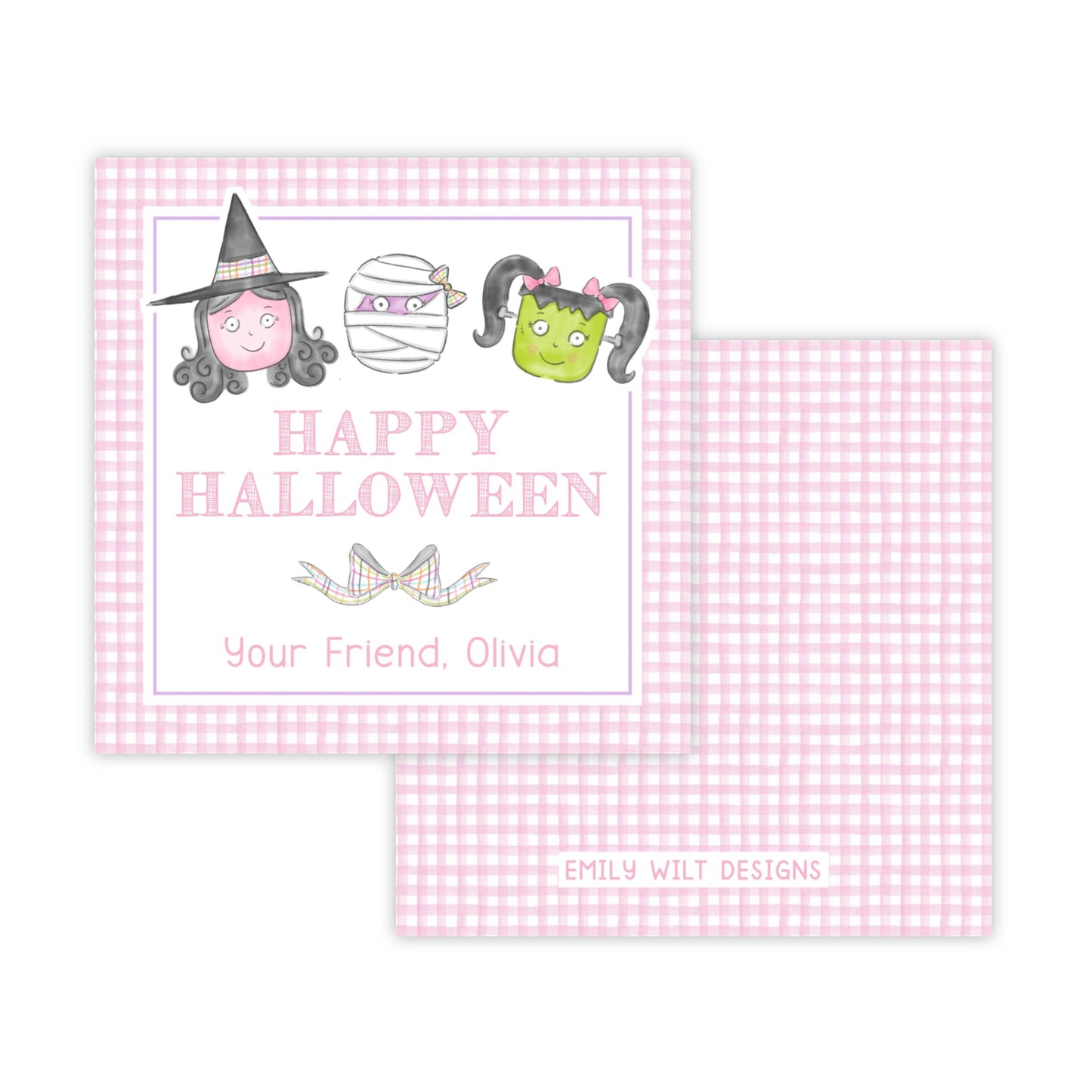 Kids Halloween Tags or Stickers - Monsters (Pink)