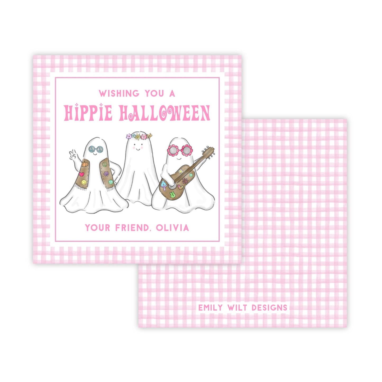Kids Halloween Tags or Stickers - Hippie Halloween (Pink)