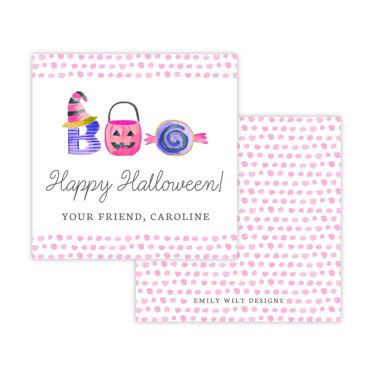 Kids Halloween Tags or Stickers - Boo Candy (Pink)