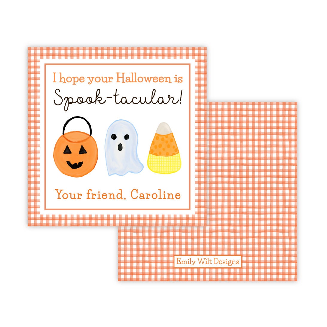Kids Halloween Tags or Stickers - Spooktacular (Orange)