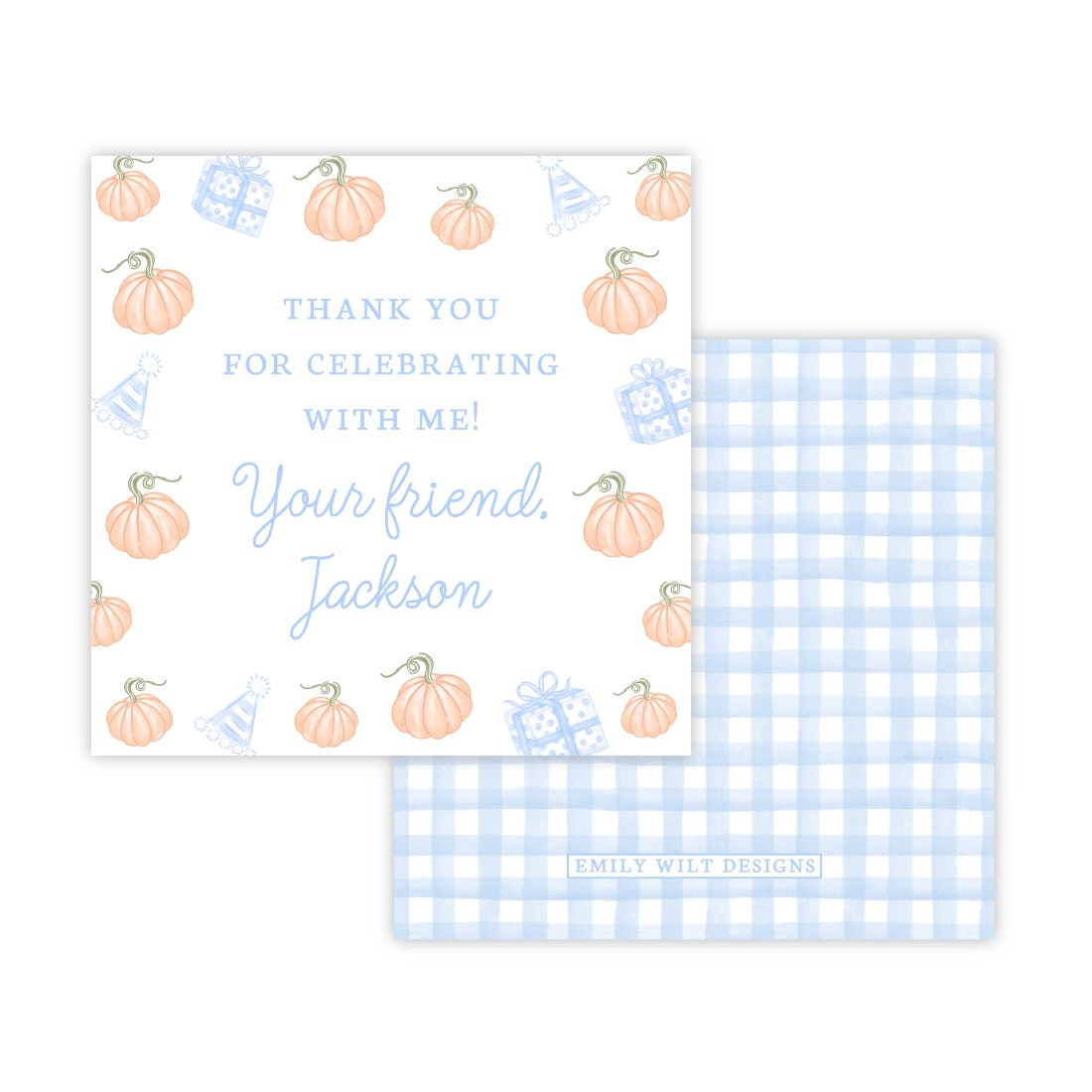Kids Personalized Halloween Party Favor Tag - Pumpkins (Blue)
