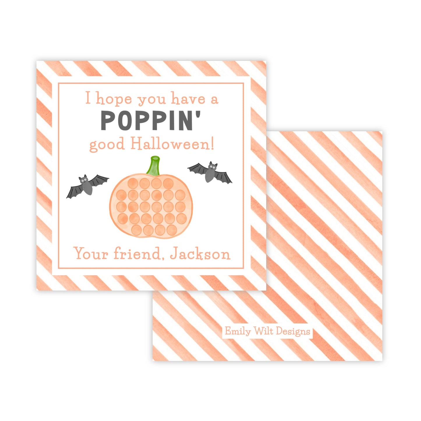 Kids Halloween Tags or Stickers - Pop It (Orange)