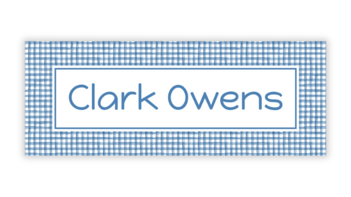 Personalized Water-Resistant Name Labels for School Supplies | 60 Pack (1x2.625") | Navy Gingham
