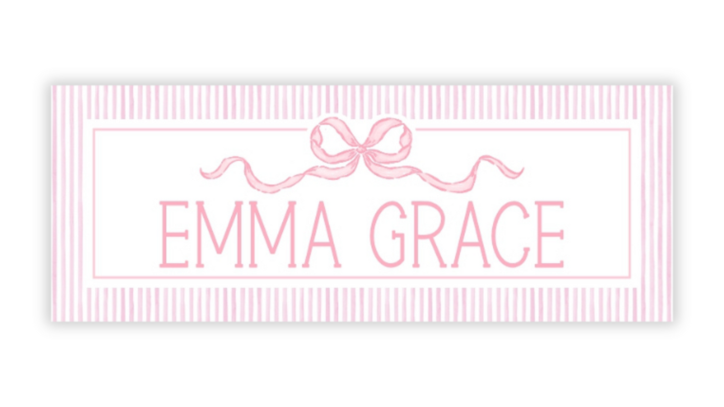 Personalized Water-Resistant Name Labels for School Supplies | 60 Pack (1x2.625") | Coquette Bow, Pink