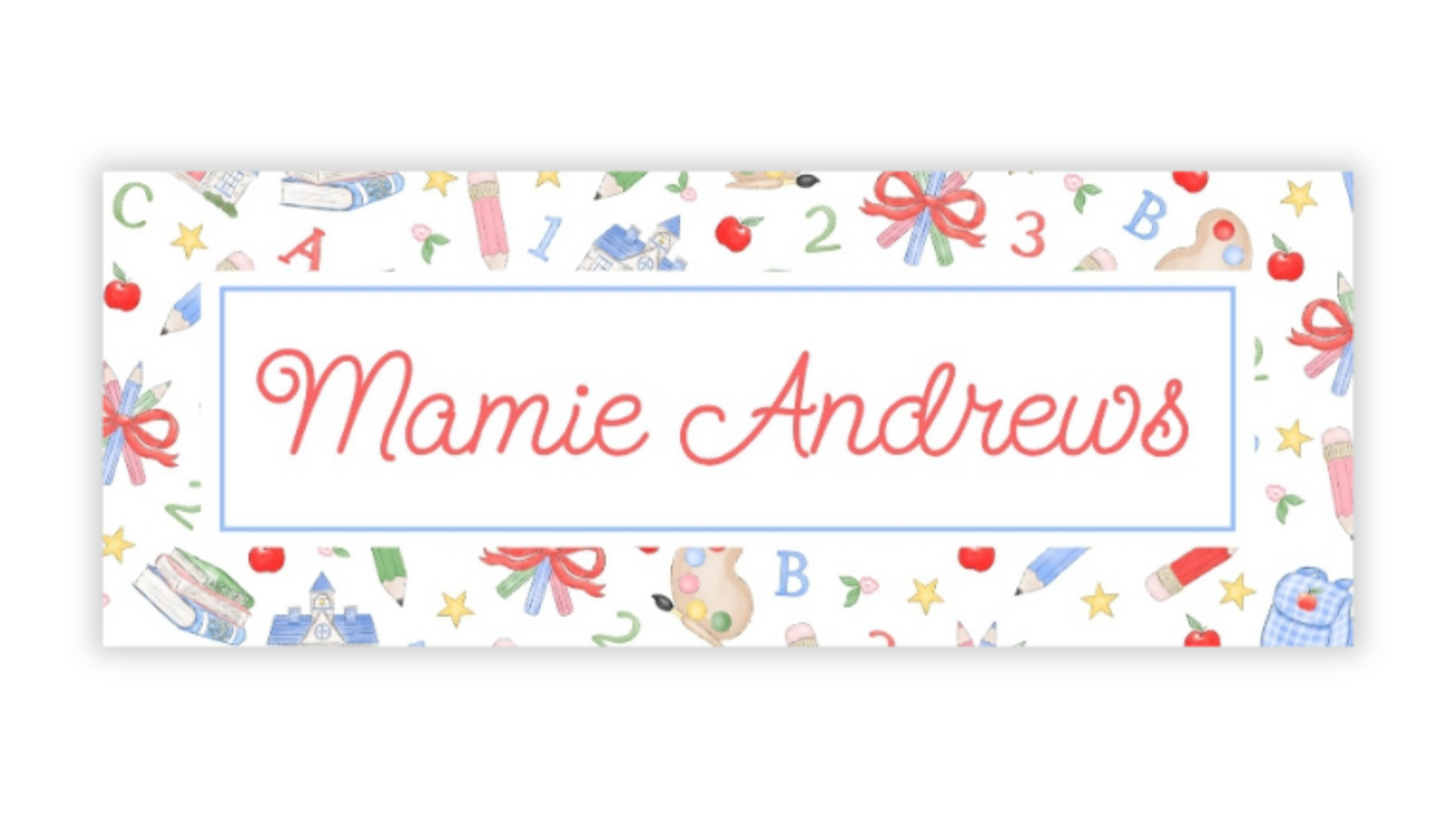 Personalized Water-Resistant Name Labels for School Supplies | 60 Pack (1x2.625") | Preppy School Days, Script