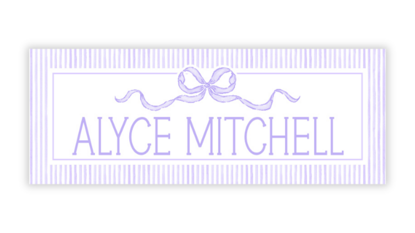 Personalized Water-Resistant Name Labels for School Supplies | 60 Pack (1x2.625") | Coquette Bow, Purple