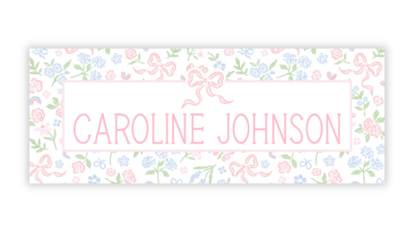 Personalized Water-Resistant Name Labels for School Supplies | 60 Pack (1x2.625") | Coquette Bows