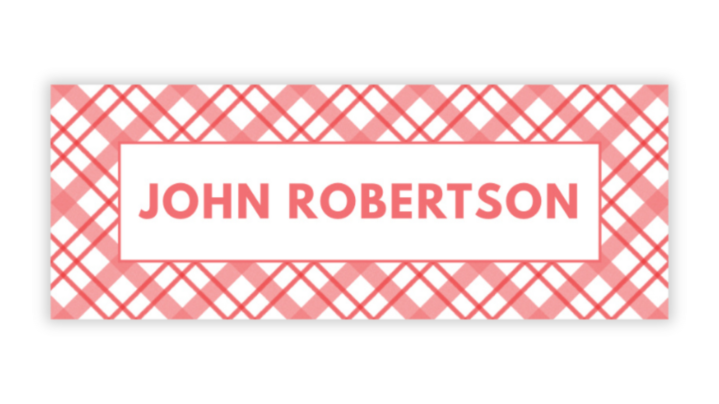 Personalized Water-Resistant Name Labels for School Supplies | 60 Pack (1x2.625") | Red Plaid