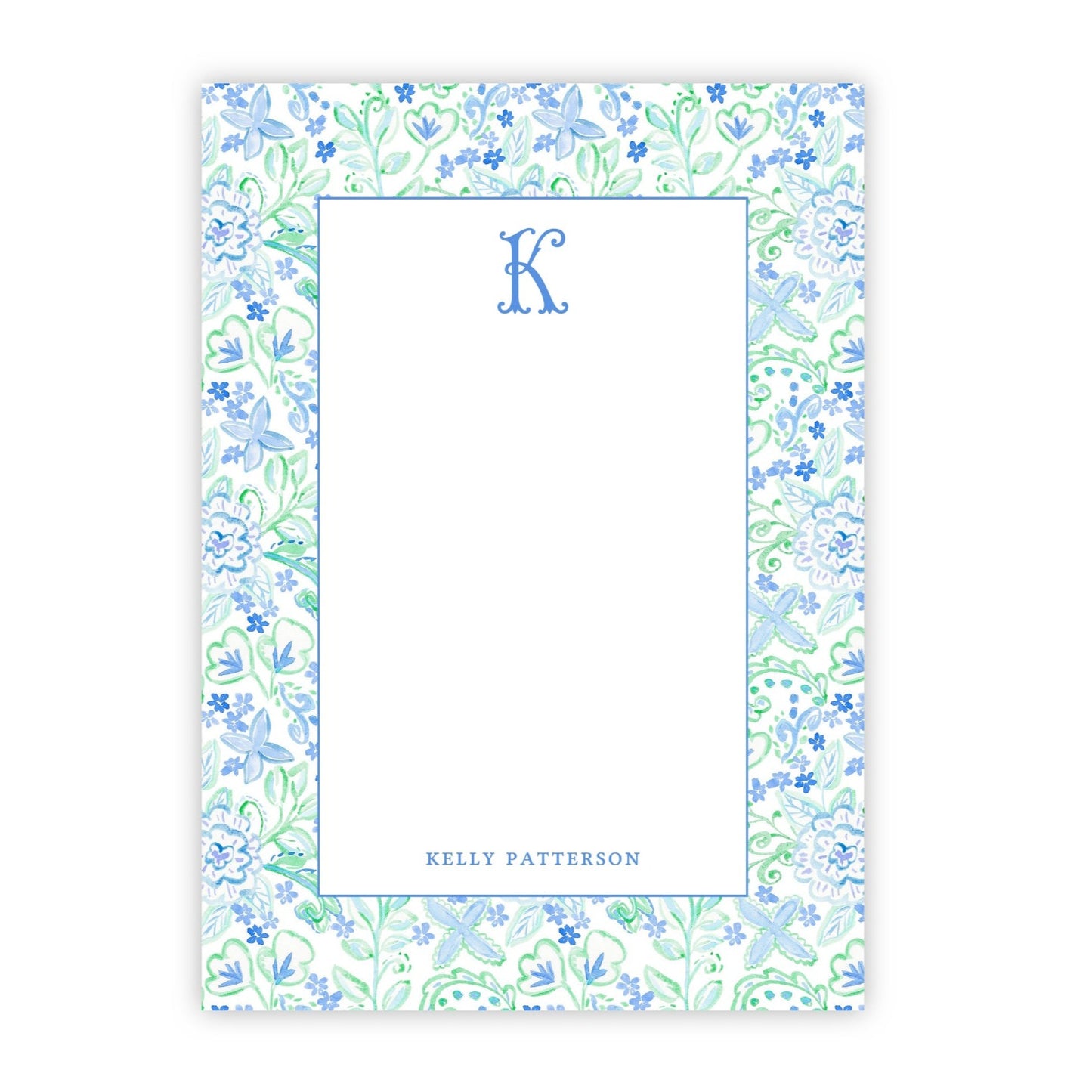 watercolor coastal blue floral monogram notepad