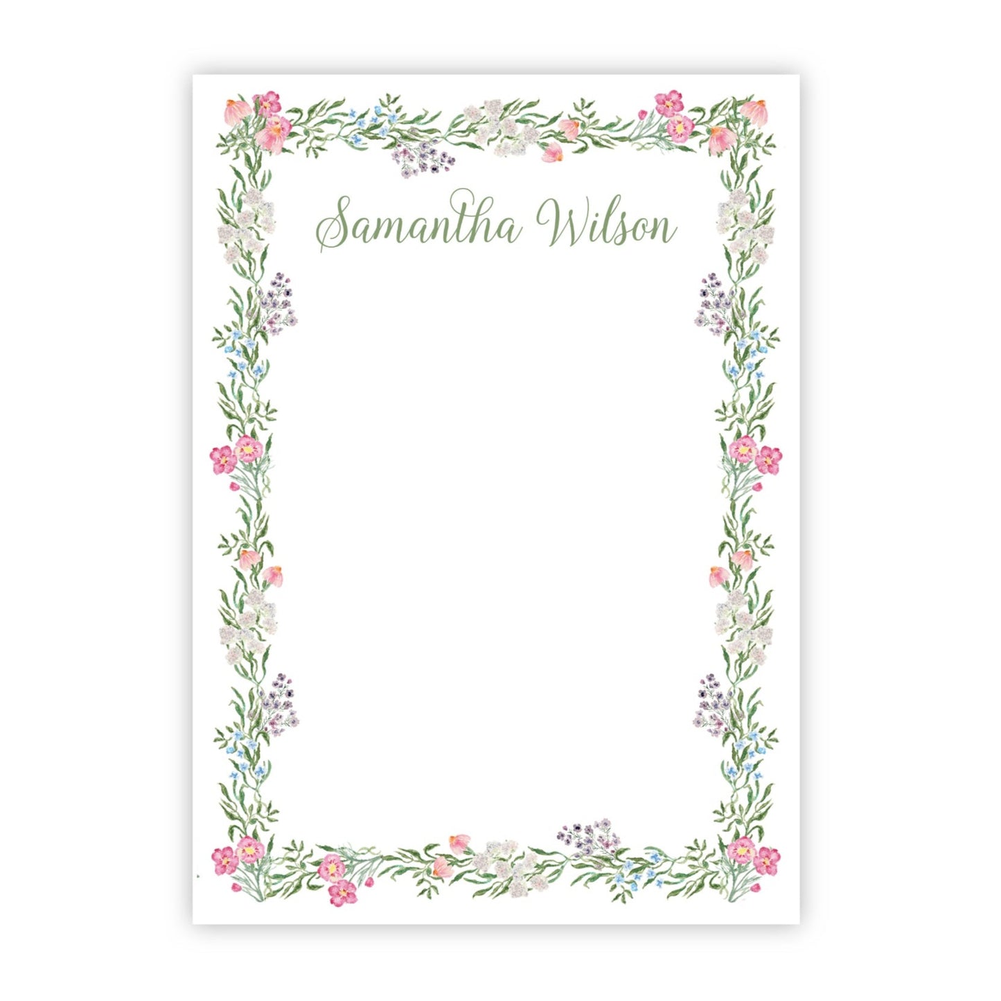 Watercolor Floral Border Personalized Notepad for Women