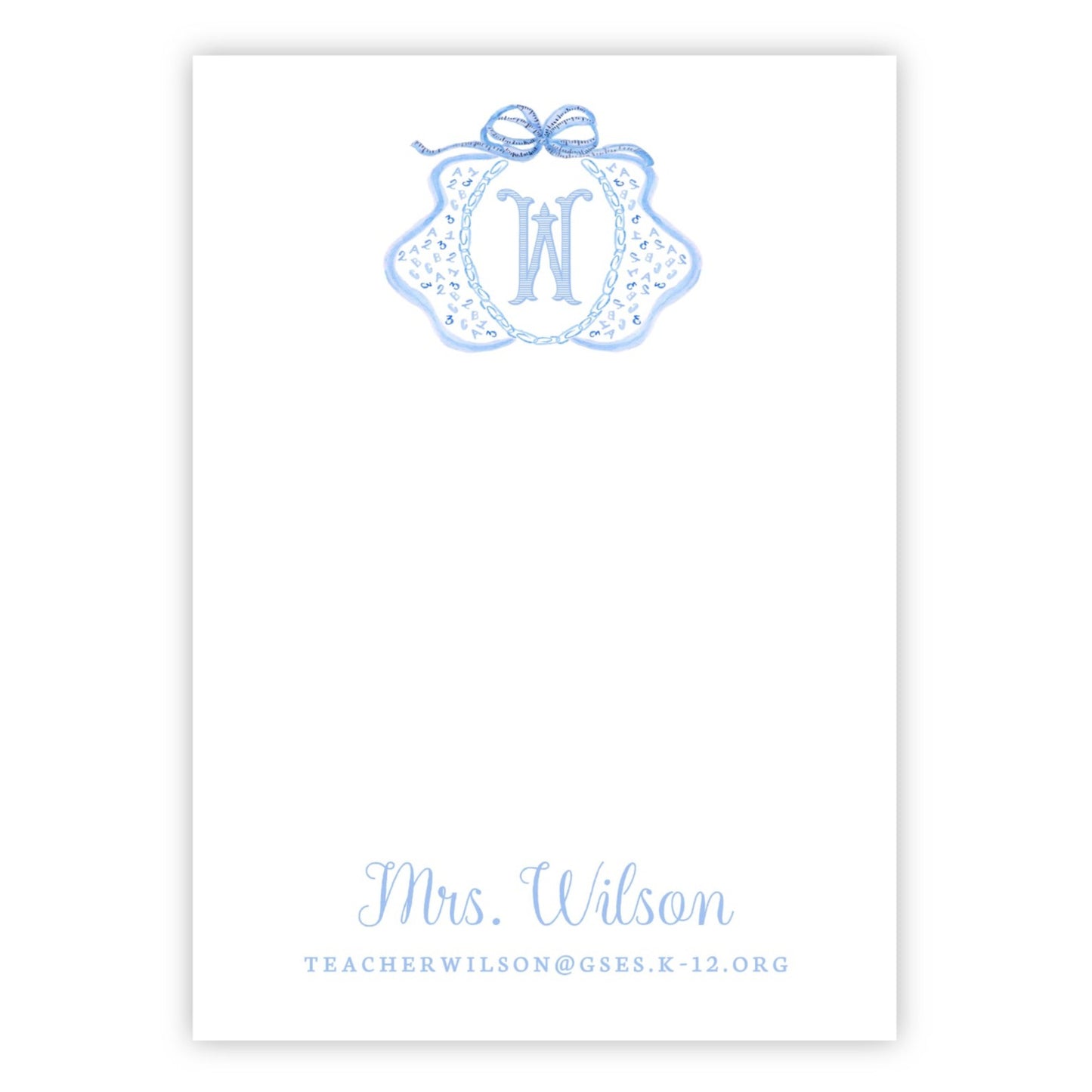 Blue Watercolor Monogram Crest Teacher Notepad
